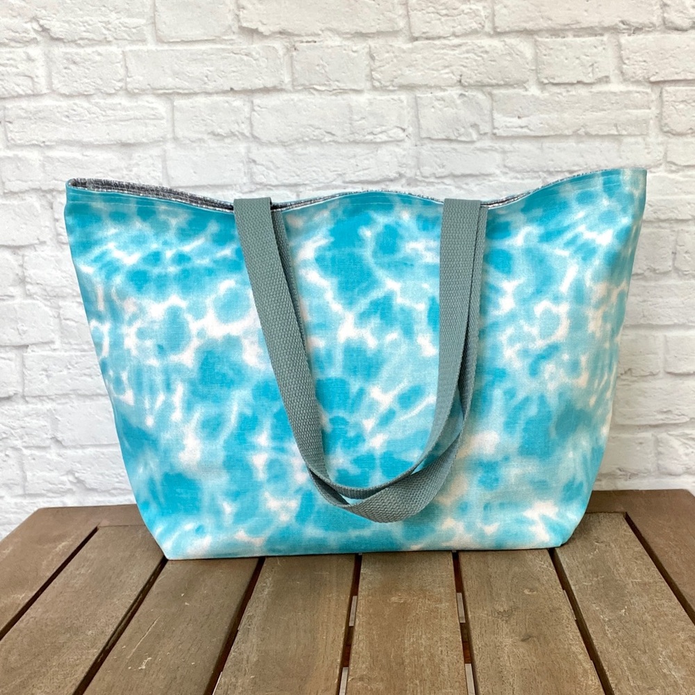 Handmade Foldable Travel/Market Tote - Ocean Blue Turquoise Tie Dye